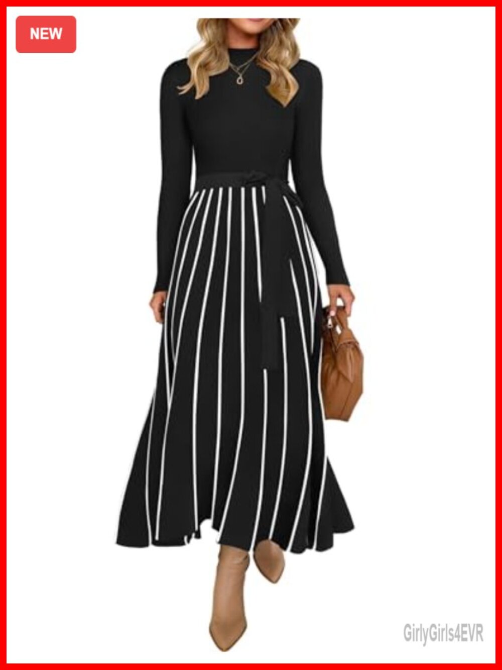 Womens Ribbed Knit Maxi Sweater Dress Long Sleeve Turtleneck A-Line Belted